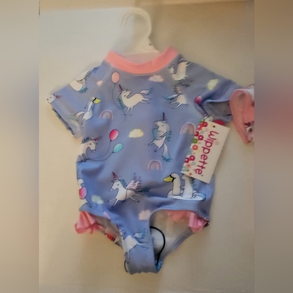 Wippette Baby Girls Rashguards Swimsuits. One Blue, One Pink. Both 9 Mths. NWT. - Picture 2 of 7